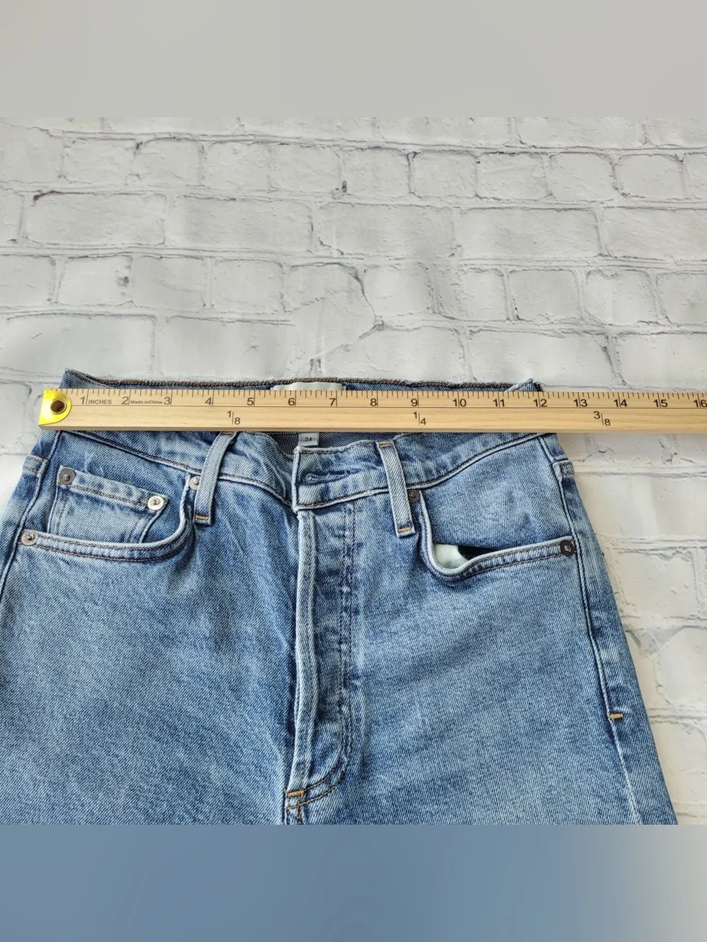 ✅ Agolde High-Rise Light Blue Slim Leg Leg Jeans raw hem size 24